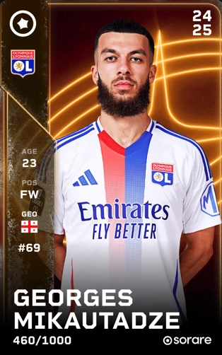 3x  Georges Mikautadze 🇬🇪 Limited Card #Giveaway , to celebrate his amazing late 88' goal from last match <a href="/AngersSCO/">Angers SCO</a>  - <a href="/OL/">Olympique Lyonnais</a>  

Simply: 
1️⃣ Follow me
2️⃣ Like &amp; RT this post

Raffle will be held with randomizer just before game week 35 at <a href="/Sorare/">Sorare</a>