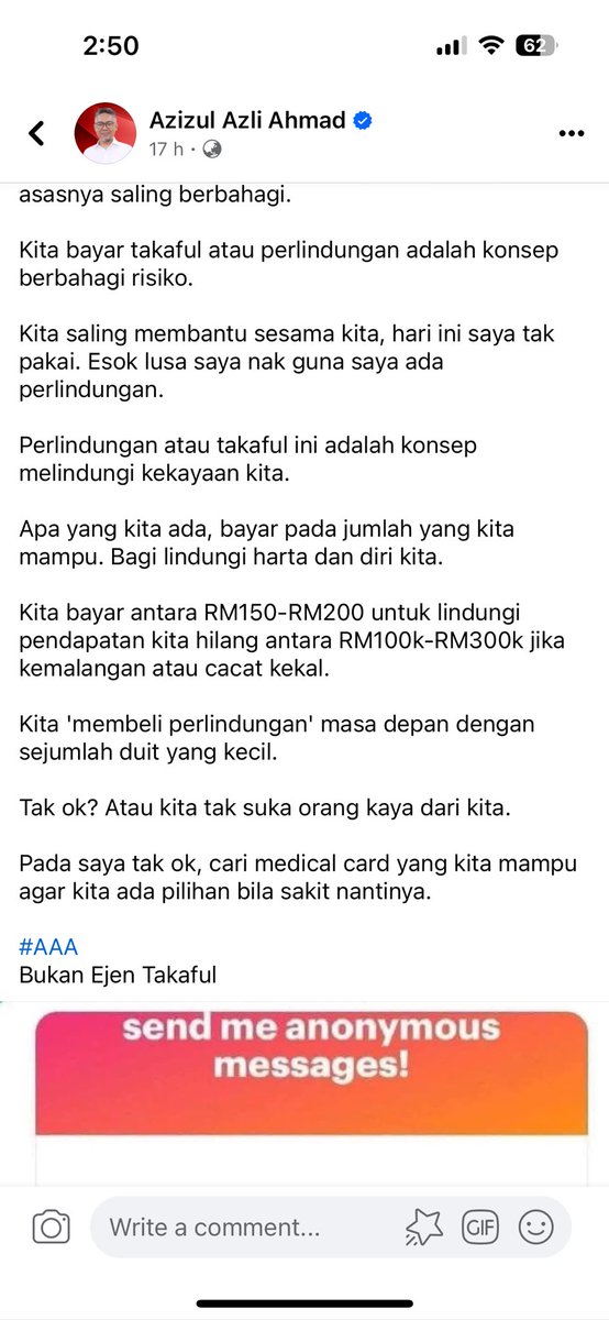 Husna setuju sgt dgn tuan Azizul ttg pendapat beliau bila org cakap rugi ambil takaful ni.

Boleh baca sini⬇️