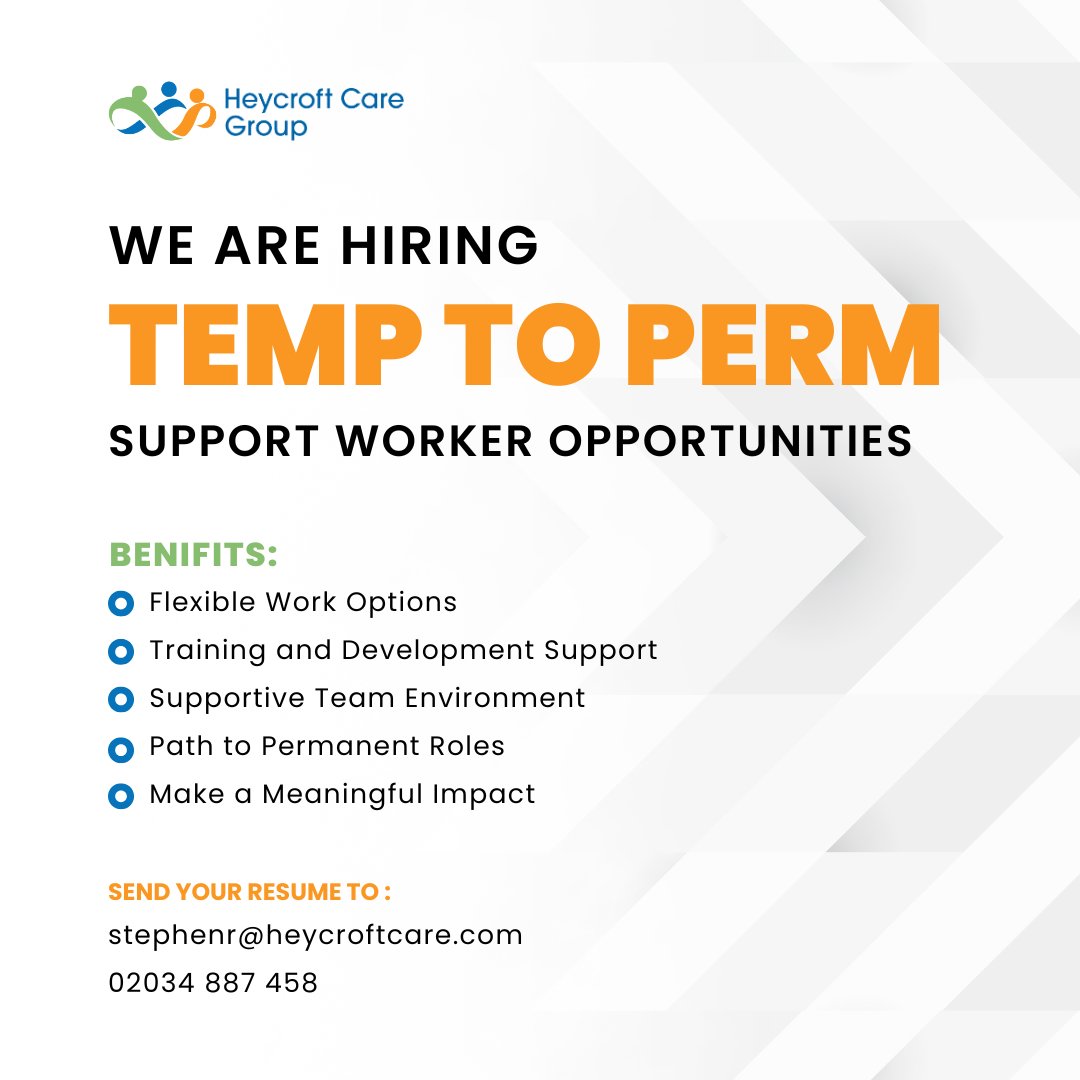 HeycroftCare's tweet image. Looking for a fulfilling career in care?

Get in touch to learn more!
📧 stephenr@heycroftcare.com
📞 0203 488 7458
🌐 heycroftcare.com

#HeycroftCare #TempToPerm #SupportWorkerJobs #Childcare #SupportWorker #JobOpportunities