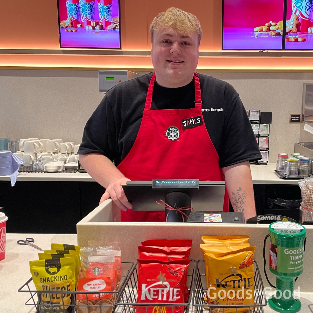 A massive #ThankYou to James and the @Starbucksuk team in #Watford Woodside Leisure Park for backing @GoodsForGood! ☕️💚 Next time you’re in, drop your change in the pot! Every £1  donated means we can deliver £50 of essentials.  🪥👟🧼🧦
#SmallChangeBigImpact