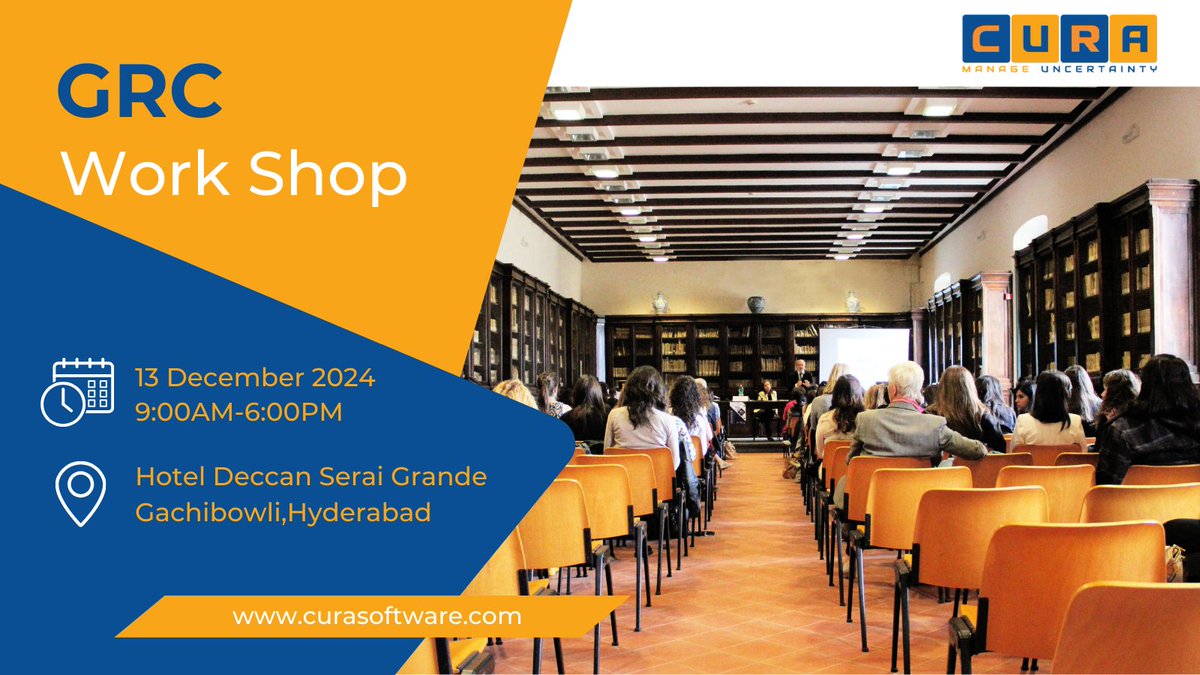 CuraGRC's tweet image. Gearing up for an enriching experience!
On December 13th, 2024, at Hotel Deccan Serai Grande, Gachibowli, we’re hosting a GRC Primer workshop with Adv. Rohit Banerjee. Cura Team, Let’s enhance our GRC expertise, skill up, and achieve more together!

#CuraSoftware #GRCWorkshop2024