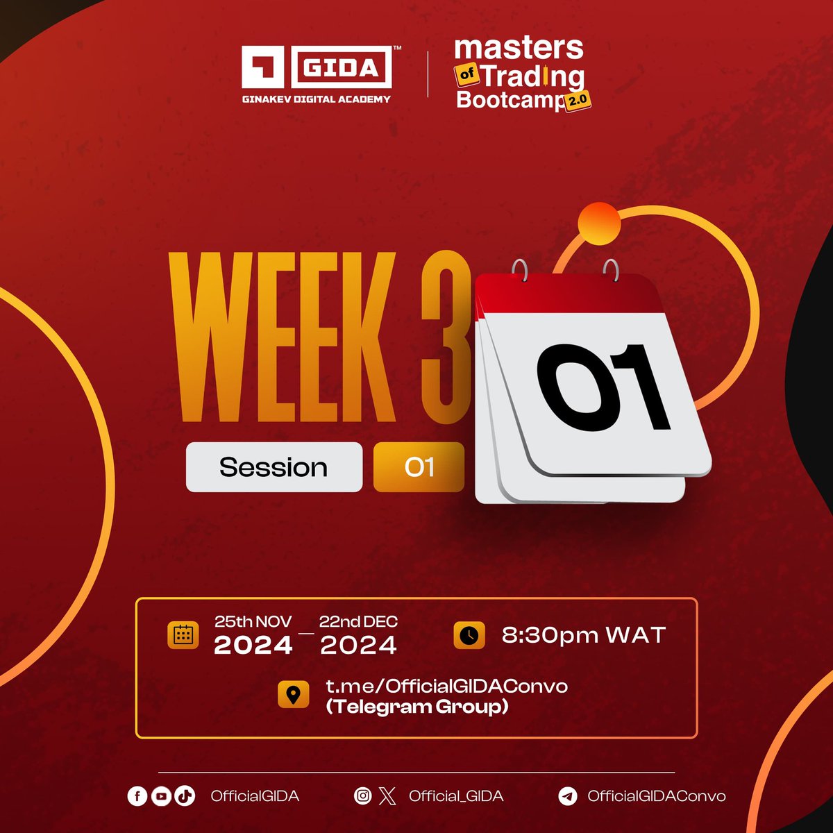 Official_GIDA's tweet photo. It's a new week Traders 📊📊
Week 2 of GIDA's #MOTBootcamp 2.0 saw a significant milestone.
It was concluded with a practical to be submitted today by 11:59 PM WAT, 🔗 https://t.co/jlGWATj6M9
It's week 3 Day one Today, Don't miss it!!
Time: 8:30 PM WAT
Venue: https://t.co/rMiy4wqEV4