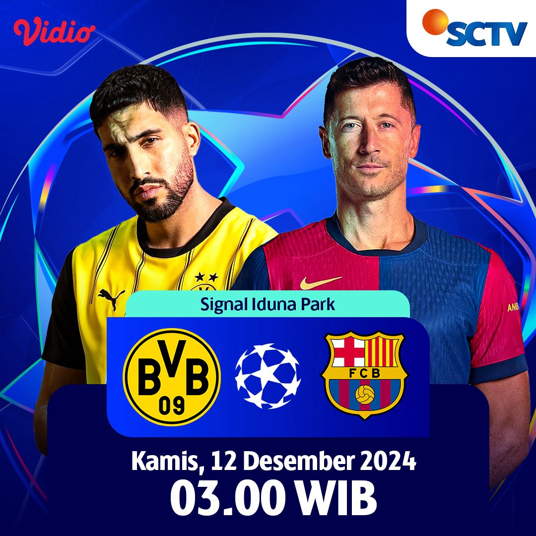 SCTV's tweet photo. UEFA Champions League is backπ₯
Pertandingan seru akan ada FC Barcelona yang bertamu ke Jerman mendatangi kandang Borussia Dortmund Kamis, 12 Desember 2024 pukul 03.00 WIB.
Saksikan hanya di SCTV.
#SCTVSports #UCLSCTV https://t.co/aXtmF6c09V