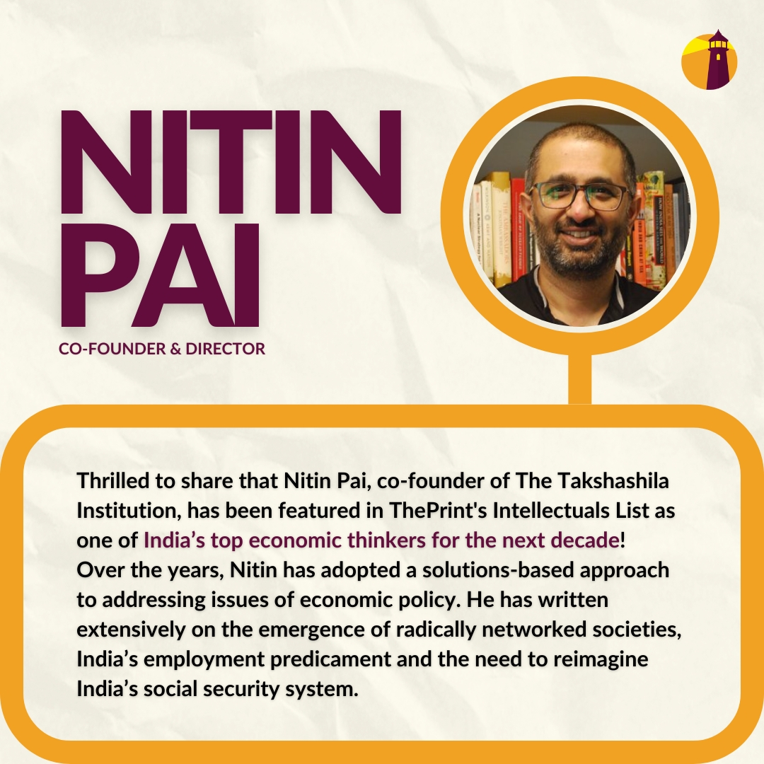 TakshashilaInst's tweet photo. A proud moment for Takshashila! @ThePrintIndia has recognised our co-founder, @acorn, as a top economic thinker for the next decade and our Deputy Director, @pranaykotas, across three categories—strategic affairs, political thought, and economics. Grateful to see their impactful work in public policy celebrated.

Follow their work here:

Nitin Pai's Cyberspace: https://t.co/yqcf7LI5Qg

Anticipating the Unintended by Pranay Kotasthane: https://t.co/EuwBBw3R8x