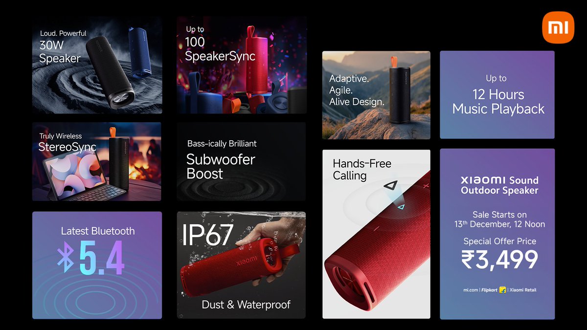 Sync 100 Speakers, Sync the Party!

Bring your parties to life with the all-new Xiaomi Sound Outdoor Speaker – featuring an IP67 rating, Stereo Pairing with TV or smartphone, and RedDot Design Award Winner 2024!

Special Offer Price at ₹3,499.
Get yours on 13th Dec 2024, and let