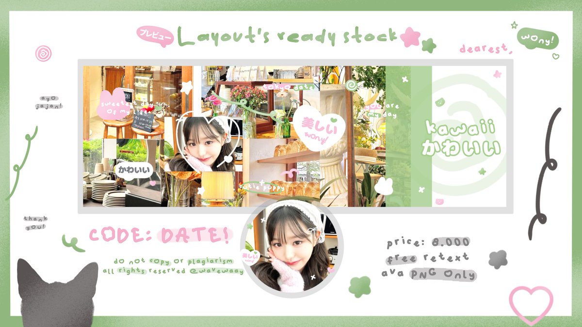 Help RT ia gaiss, makaasii 😻💗

met siang teman timun, aku bawa lagi nih layout ready stock Wonyoung gemas 🥺🤏🏻 yuuk dijemput Wony nya, bisa via QRIS dan detail layoutnya ada di foto yaapp 🩷___🩷 

#zonauang #zonaba x