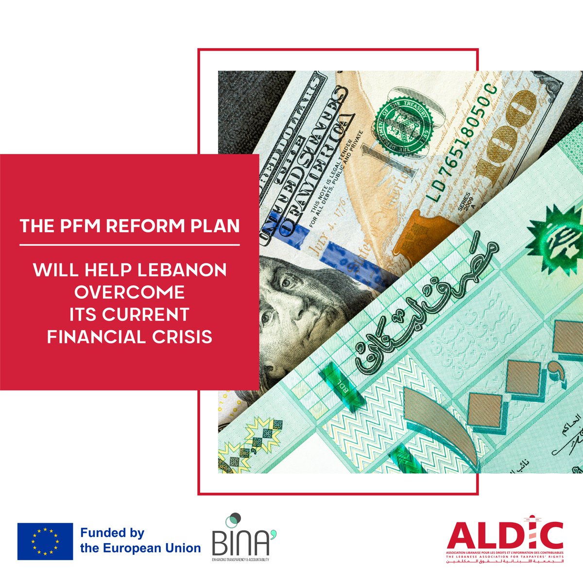 ALDIC_LB's tweet photo. At #ALDIC, we believe that the Public Financial Management (PFM) Reform Plan, part of BINA' project funded by the @EuropeanUnion12  and managed by @anticorruption  and @TI_Lebanon , is key to helping Lebanon navigate and ultimately overcome its current #financialcrisis. https://t.co/bvKajiixOg