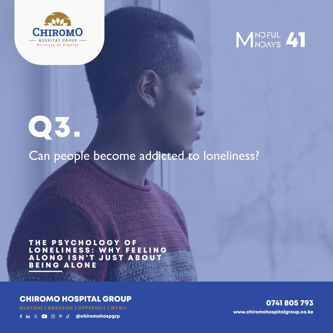 ChiromoHospGrp's tweet photo. Q3. Can people become addicted to loneliness?
@CarolsammyG @KagayaTracy @Khannafisa07 @Muthoni_mk @w_mwangi19
#mentalhealth #loneliness #psychology #festive #mentalhealthawareness #YourMentalHealthFirst #MyMentalHealthFirst #Tufunguke https://t.co/8UiBzEvZPx