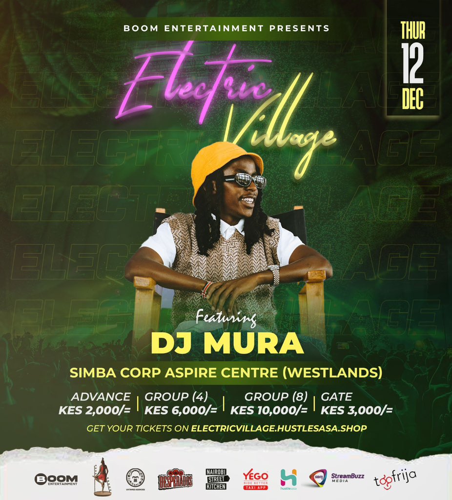 ElectricVillage's tweet photo. This Jamhuri Day, 12th Dec 2024 🇰🇪 Join us for an unforgettable music experience headlined by @keyloud.music🇦🇹

With special support from DJ, Record Producer &amp; Creative @muraTHEdj 🔥

🕑 : 2 PM - Late

📍: @simbacorp_ke - Aspire Center Rooftop

🎟️: @Hustle_Sasa 

#ElectricVillage https://t.co/rdOV3vrrrd