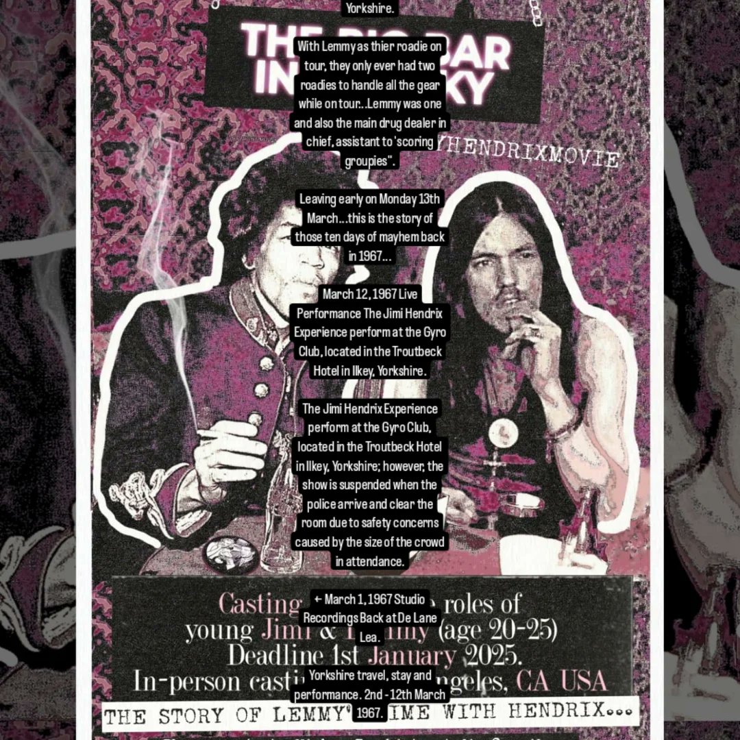 AnneAsquith2's tweet photo. @SkiptonStudios #lemmyhendrix #jimihendrix #hendrix #lemmy Lemmy was one and also the main drug dealer in chief, assistant to 'scoring groupies".

Leaving early on Monday 13th March...this is the story of those ten days of mayhem back in 1967...

March 12, 1967 Live Performance  by #JimiHendrix https://t.co/ZqRF78RWVB