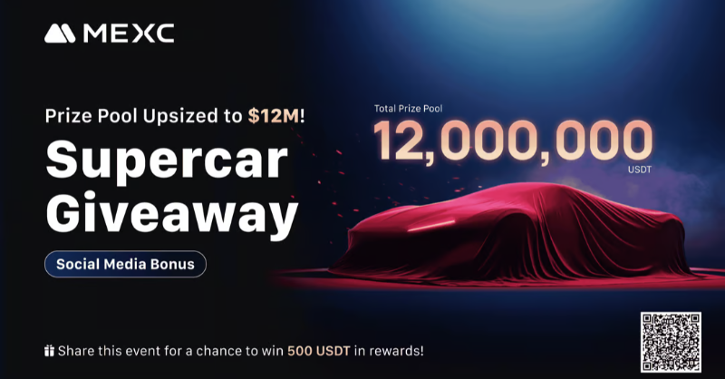 MEXC's tweet photo. MEXC's #SuperCarGiveaway ends in 8 days!🚀

Trade Futures to Win Big Every Day, a total prize pool of $12,000,000 up for grabs! 🎁

Win a share of 500 $USDT social media bonus: https://t.co/w7l86azU3E