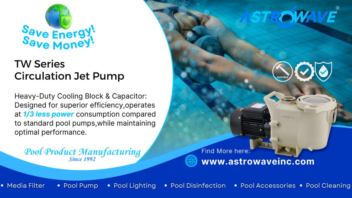 AstrowavePool's tweet image. 30% less power than standard pool pumps, it delivers exceptional performance while cutting down on energy costs. 💪

#PoolPump #SmartPoolSolutions #AstrowavePumps #PoolProduct #SwimmingPoolEquipment #EfficientFiltration #FiltrationPump #CirculationPump #HydraulicPump #Irrigation