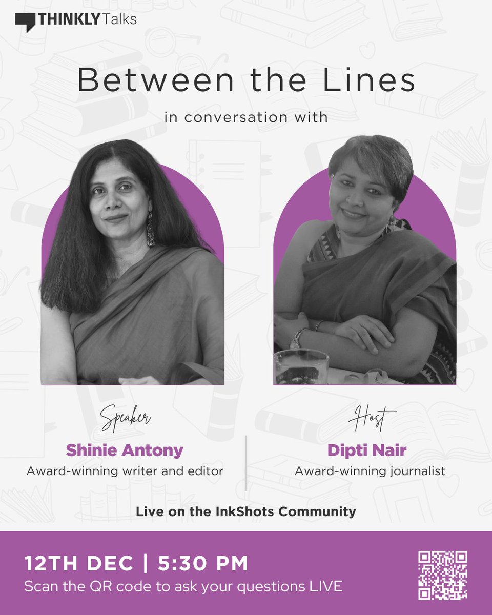 mythinkly's tweet image. 🚨 Announcing Thinkly’s InkShots Community! Join Dipti Nair as she engages with #literary #legend @shinieantony on her creative process, writing journey, and much more. A must-watch for all storytellers!

👉 app.thinkly.me/cs984XSwXeKLmF…

#thinklytalks #InkShots #storytelling #writers