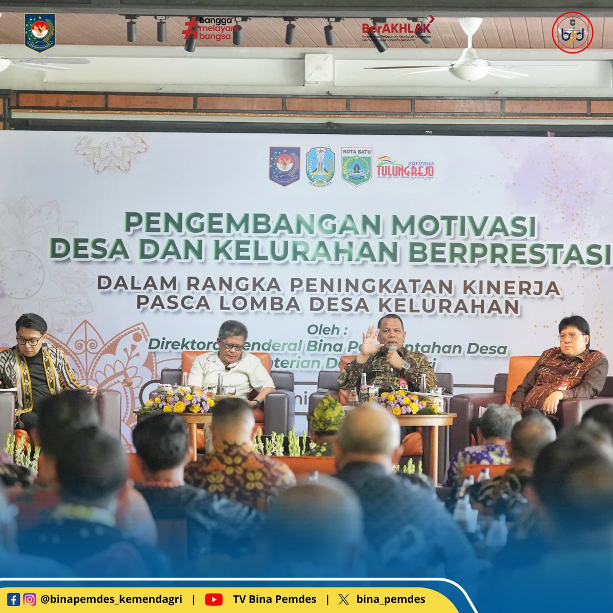 Ditjen Bina Pemdes menyelenggarakan kegiatan Pengembangan Motivasi dalam Rangka Peningkatan Kinerja Pasca Lomba Desa dan Kelurahan Tahun Anggaran 2024 di Kota Batu, Jawa Timur, Kamis (05/12/2024).

#Kemendagri
#DitjenBinaPemdes