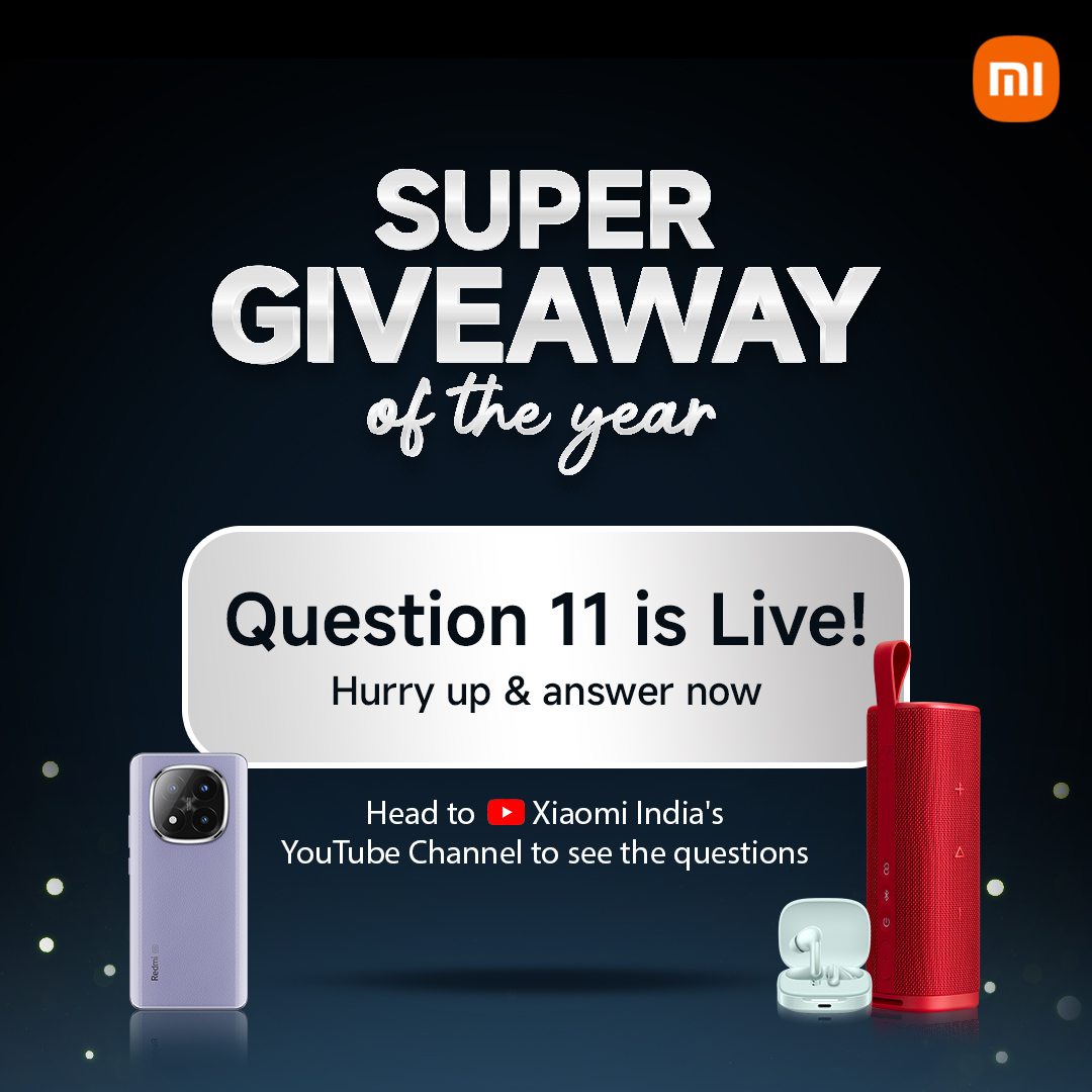 XiaomiIndia's tweet photo. Question 11 is live! Super #Giveaway of the year for sure!

What's the secret behind the immersive sound experience of the Redmi Buds 6?

Head over here and don't miss your chance: https://t.co/49bLm6wi9p

Share your answer below using #RedmiNote14 #XiaomiSoundOutdoorSpeaker #RedmiBuds6