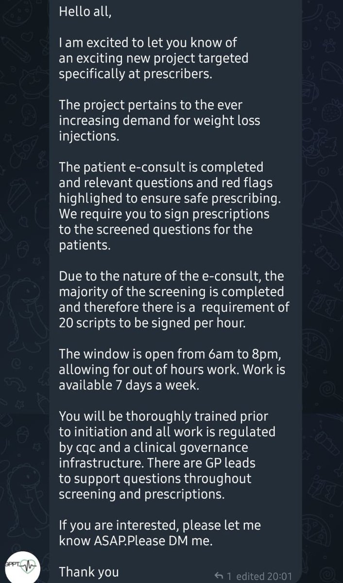 TohidMPharm's tweet photo. Here’s another weight loss clinic job post.  They’re expecting Pharmacists to sign off a weight loss prescription every 3 min. A proper consultation takes around 30-40min! This needs to stop. https://t.co/ddPpZzyGRW