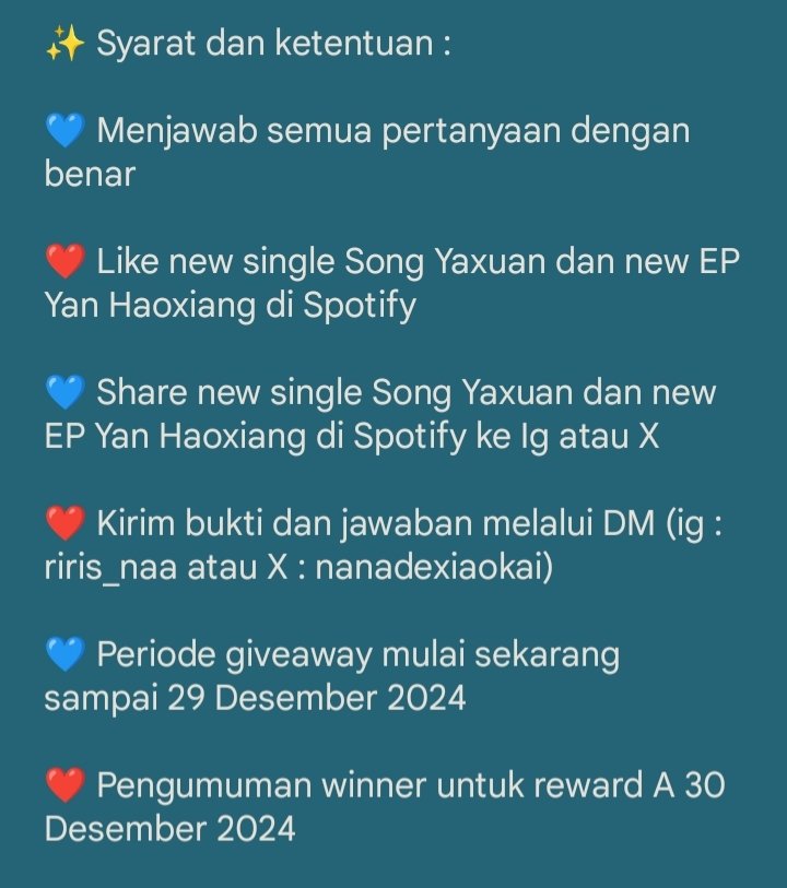 nanadexiaokai's tweet photo. 翔轩宝宝 MINI GIVEAWAY 💙❤️✨

Halooo dajia hao ~ Dalam rangka merayakan rilis new single #SongYaxuan (12.02) dan new EP #YanHaoxiang (12.09) aku mau ngadain mini giveaway khusus untuk baomihua Indonesia. More info terkait mini giveaway ini bisa cek di foto dan video ya 👇 https://t.co/UTxyyb1Ncf