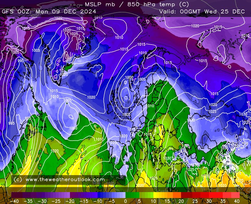 TWOweather's tweet photo. ...and we're off! GFS 16 days of #Christmas has started! Here are the first charts for the Big Day! https://t.co/U7KMfgZWct https://t.co/1BhfizgE2m