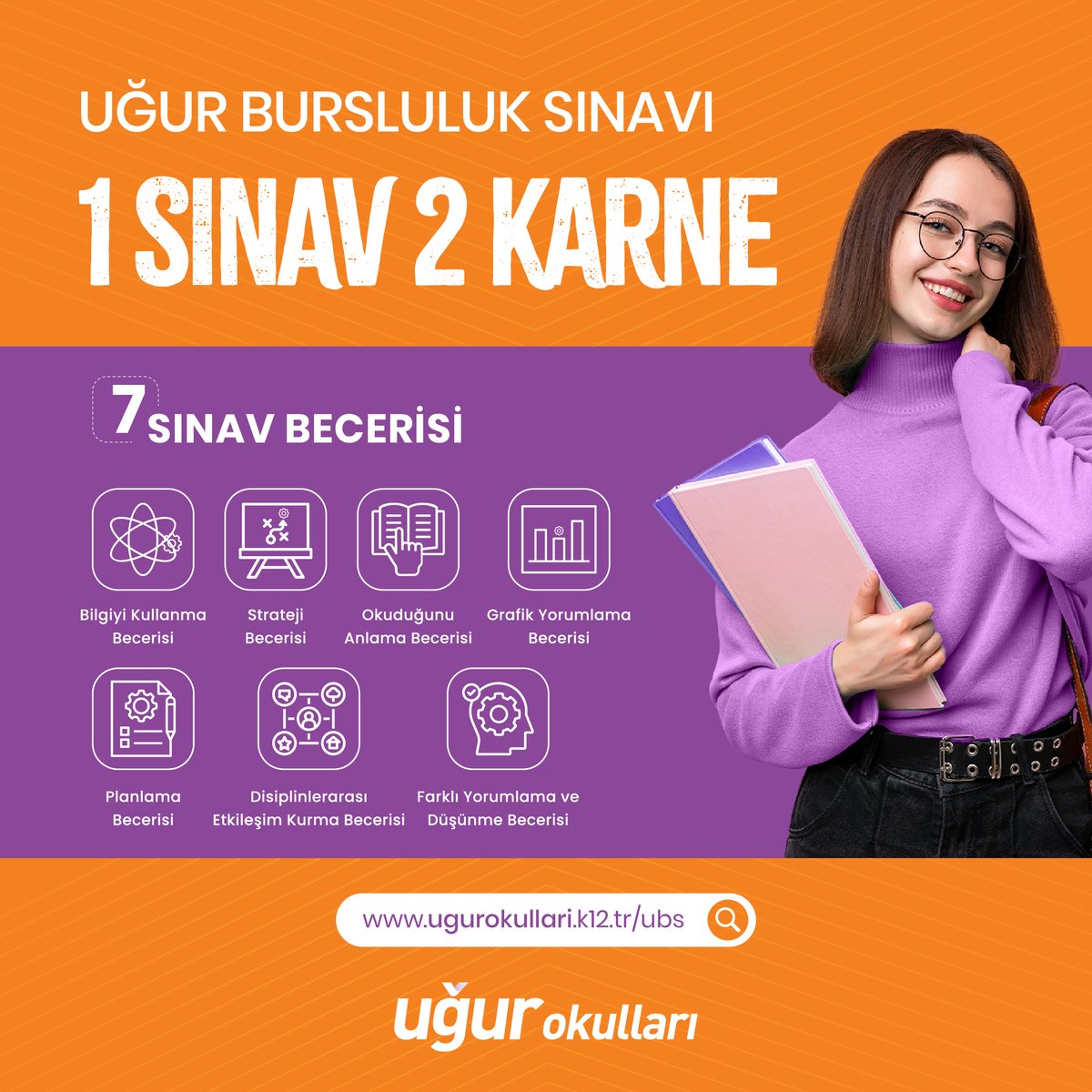 Uğur Okulları ile kazanmaya hazır mısın? 🚀 

11-12 Ocak 2025 tarihlerinde düzenlenecek Uğur Bursluluk Sınavı’na katılım sağlayacak öğrenciler Sınav Sonuç Karnesi ile Türkiye geneli akademik başarı sıralamalarını inceleme fırsatına sahip olurken Sınava Yönelik Akademik Beceri
