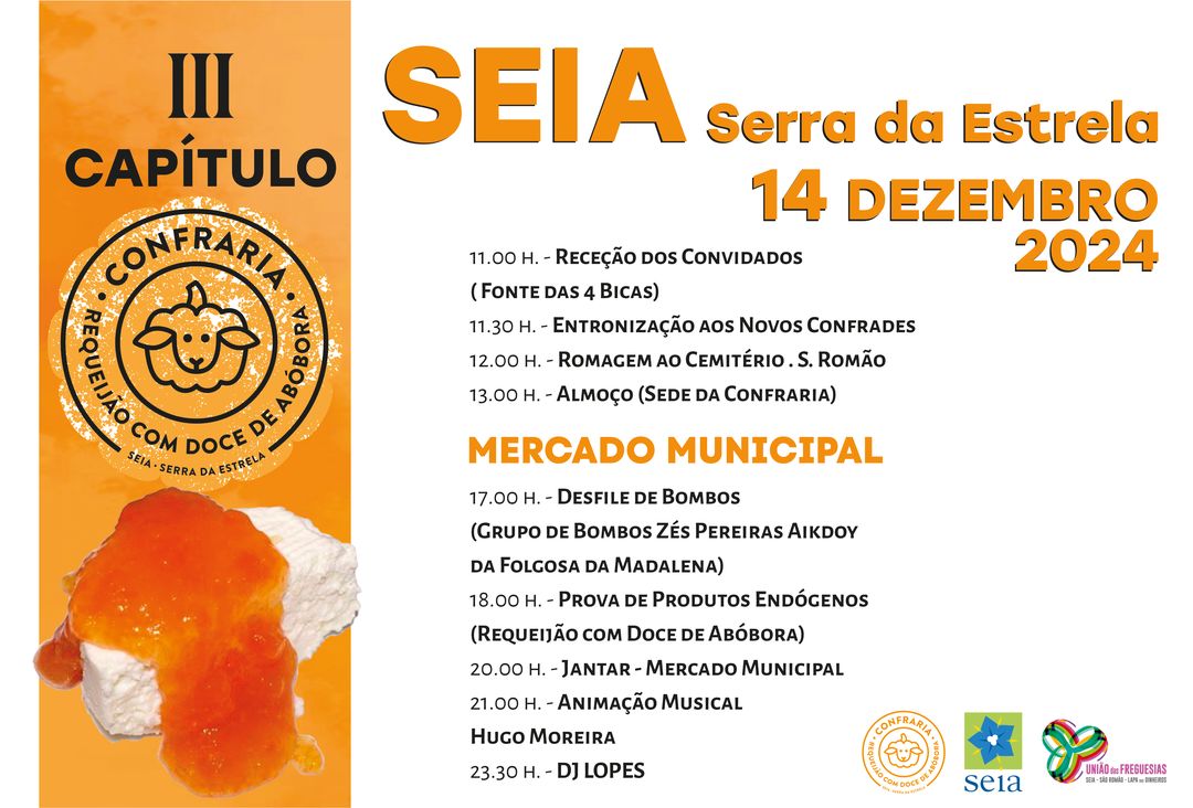 III Capítulo da Confraria do Requeijão com Doce de Abóbora, dia 14 de dezembro, com entronização aos novos confrades e um fim de tarde de animação no Mercado Municipal.  

🍂🧀 #ConfrariaDoRequeijaocomDocedeAbóbora #NatalemSeia #GastronomiaPortuguesa