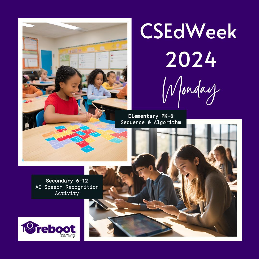 Reboot_Learning's tweet image. Kick off #csedweek with sequence &amp;amp; algorithm in PK-6 &amp;amp; AI speech recognition for 6-12. All PK-6 resources include concept introduction, read aloud, unplugged+plugged activities, and cross curricular+career connections! @AI4K12 #csed #hourofcode buff.ly/3DfjiO2