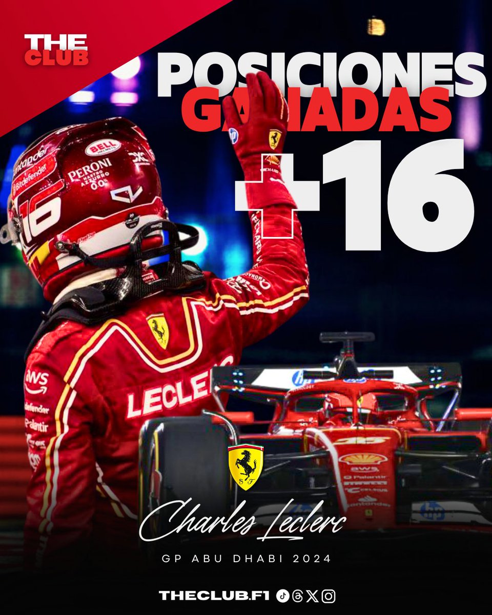 Increíble carrera psra Charles en Yas Marina 🇦🇪 
Despide 2024 con algunos logros personales: 
13 podios en una misma temporada.
Más puntos en una temporada 356 vs 308 en 2022. 

#F1 #charlesleclerc