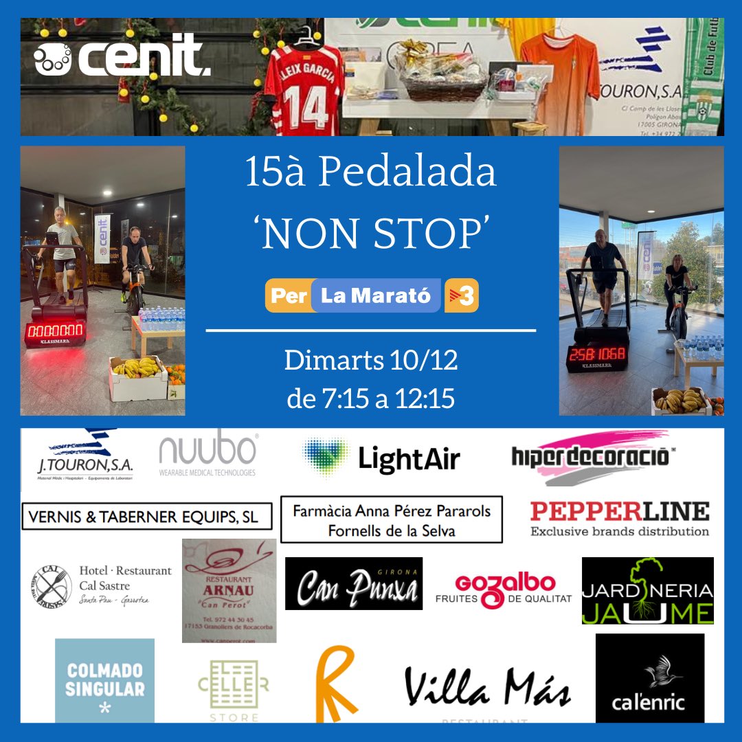 🚴‍♂️💙 15a Pedalada ‘NON STOP’ per La Marató de TV3! 💙🚴‍♀️

El nostre Programa de Prevenció i Rehabilitació Cardiorrespiratòria del Centre Cenit Girona es torna a sumar a La Marató de TV3 amb aquesta pedalada solidària. 🌟