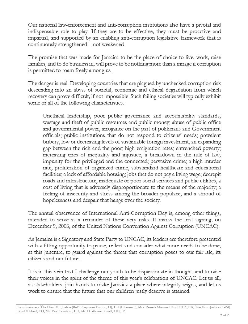 2024 International Anti-Corruption Day Message 

Mr. Greg Christie
Executive Director
Integrity Commission