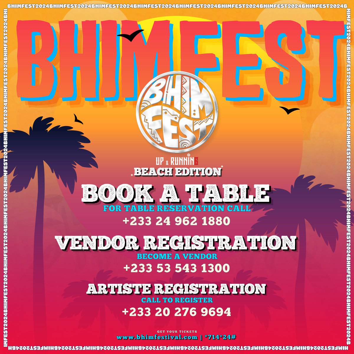 Calling All Vendors, Artists, and Table Reservations for #BhimFestival24 

Join us on 22nd December 2024 at La Palm Beach for the highly anticipated #BhimFestival24 with Stonebwoy.

Vendors: Secure your spot and showcase your products to thousands of festival-goers.

Table
