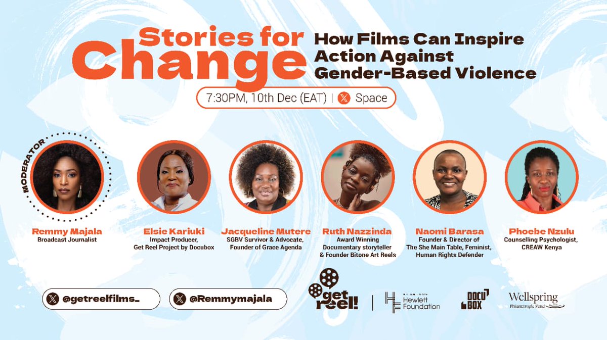 TheSheMainTable's tweet photo. To Mark the 16 days of activism, Docubox will be hosting X Space on 'Stories for Change: How Films Can Inspire Action Against GBV', on 10th December 2024 at 7:30PM.
 Join us as our founder Naomi Barasa,  will be taking the stage, exploring the power of storytelling in .... https://t.co/2dKXBhEDln