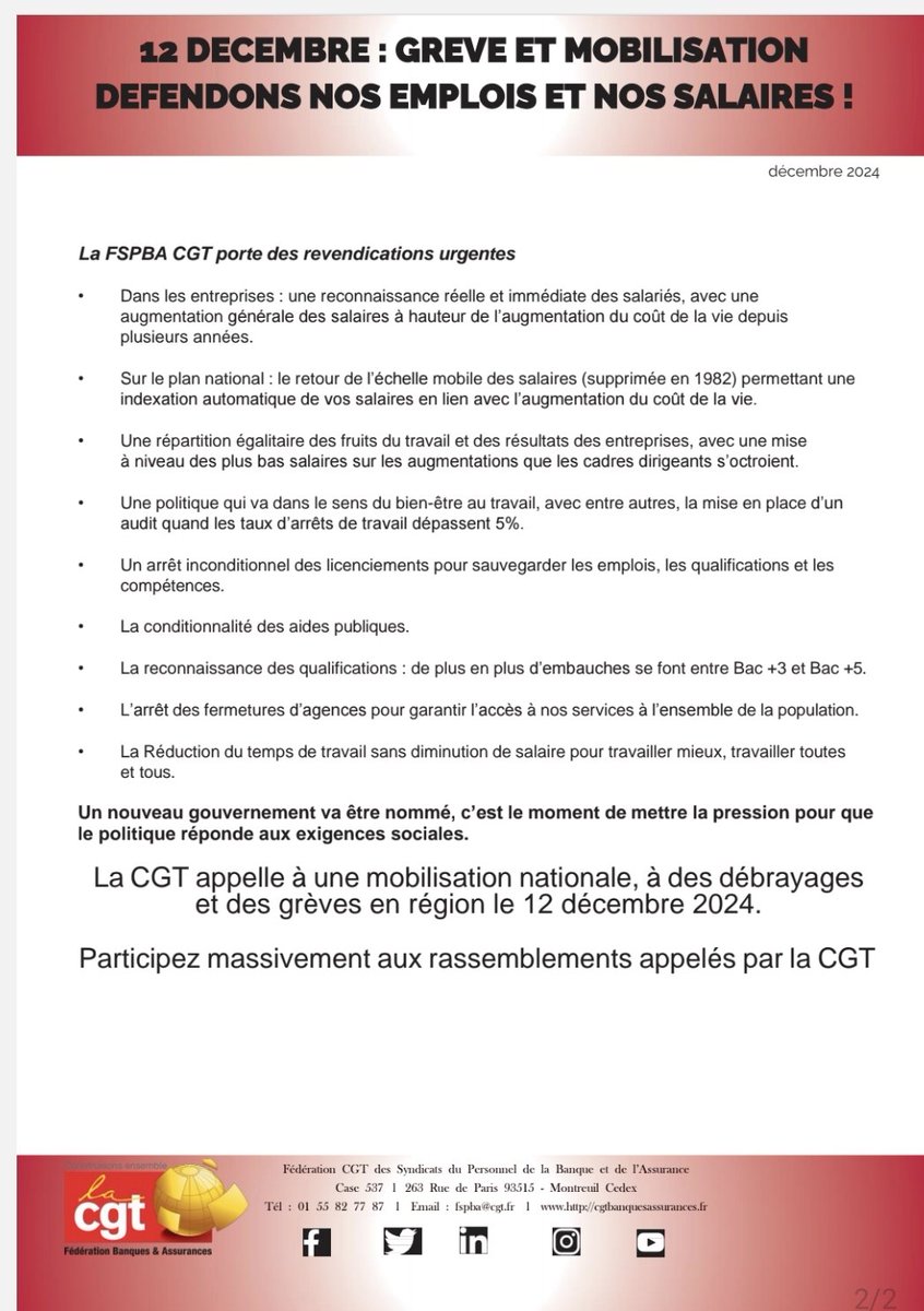 Le 12 décembre 
Défendons nos emplois et nos salaires #cgt #lutte