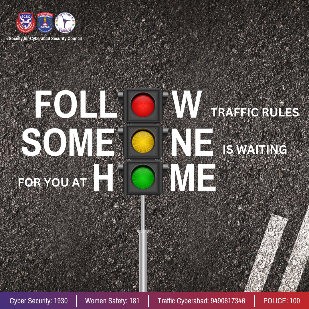 SCSC_Cyberabad's tweet photo. 🚗 FOLOW traffic rules! 🚗
SOMEONE is waiting for you at HOME. Your safe journey means the world to them. Let’s drive responsibly—wear your seatbelt, follow speed limits, and stay focused. 💖
#DriveSafe #FollowRules #SomeoneIsWaiting #Home #RoadSafety https://t.co/2WZDx2ZPrk