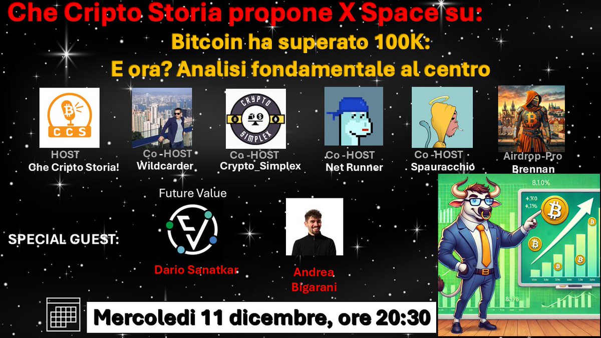 checriptostoria's tweet photo. ⏰ Mercoledì 11 dicembre ore 20.30 🎙️

BTC a 100K: analisi tecnica e fondamentale della situazione insieme a @andrea_bigarani e @futurevalueapp 

Link alla live 👇 

https://t.co/6qBgHFYdgl https://t.co/BZwyKD4mQD