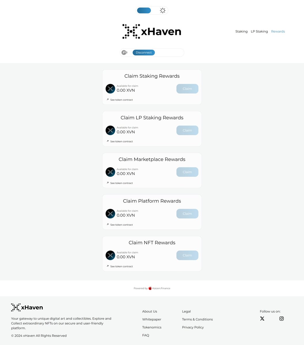 1/6🚀 Sneak peek at our rewards claiming dashboard! 👀

Every $XVN reward in one place: 
1️⃣ Simple Staking Rewards
2️⃣ LP Staking Rewards
3️⃣ Marketplace Rewards
4️⃣ Platform Rewards
5️⃣ Membership NFT Rewards
Claim with ease. Your rewards, your way! 🌟 #xHaven
Read the thread for