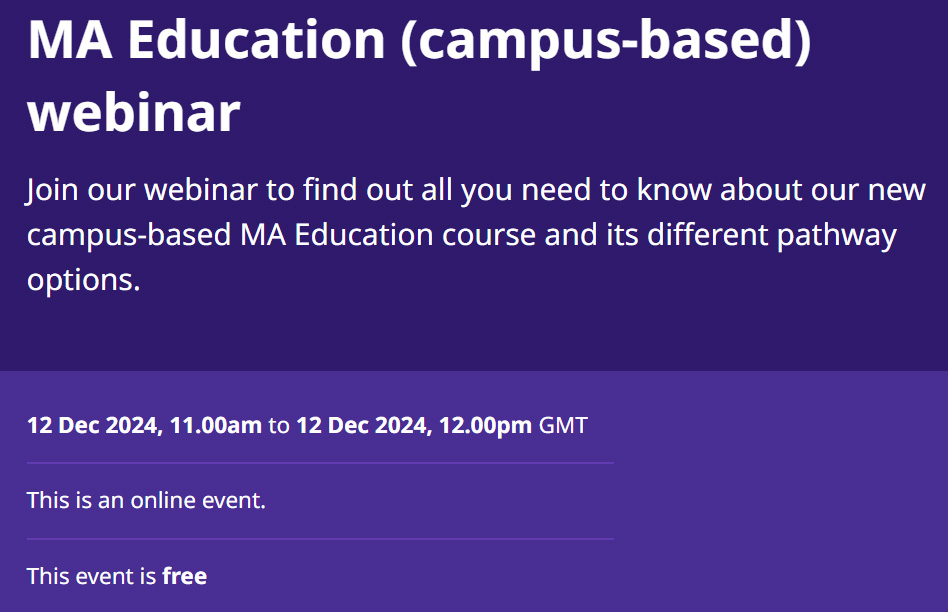 Join Dr MariCarmen Gil Ortega, Director of Teaching in the Department of Education, for this webinar to  find out more about our new campus-based MA in Education!
Book your place: app.geckoform.com/public/#/moder…
bath.ac.uk/events/ma-educ…