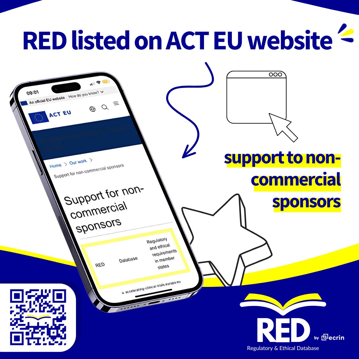 ECRIN_ERIC's tweet image. Our Regulatory and Ethical Database (#RED) is now featured on the ACT EU website as a spoort tool for non-commercial sponsors! 🙌🌍
Explore how we support compliance and collaboration:
🔗 Visit RED: red.ecrin.org/en
🔗 Learn more on ACT EU: accelerating-clinical-trials.europa.eu/our-work/suppo…