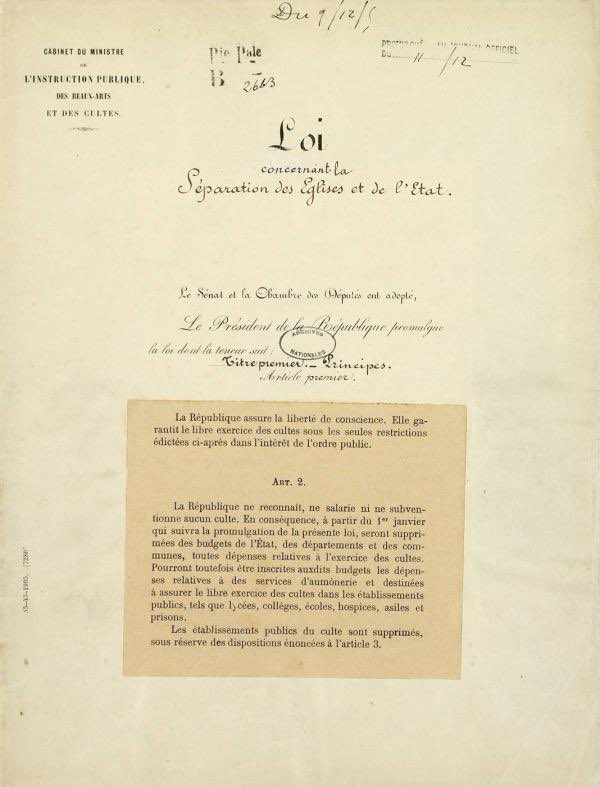119ème anniversaire de la loi de séparation des églises et de l’Etat. Elle assure la liberté de conscience, garantit l’exercice des cultes et la neutralité de l’État.
Une loi de liberté essentielle ! 
#laïcité #9décembre
