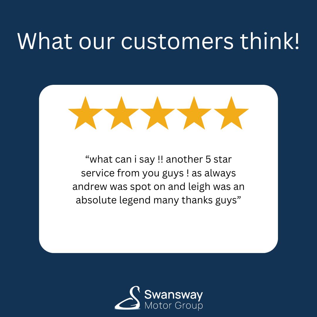 ⭐⭐⭐⭐⭐
Another 5 star review from one of our happy customers! 
We want to hear what you think! Whether you popped in for a look around or purchased a vehicle, we want to hear from you⬇️
Tell us how we did!ecs.page.link/T6Yjq

#Swansway #Reviews #HappyCustomers #Lancashire