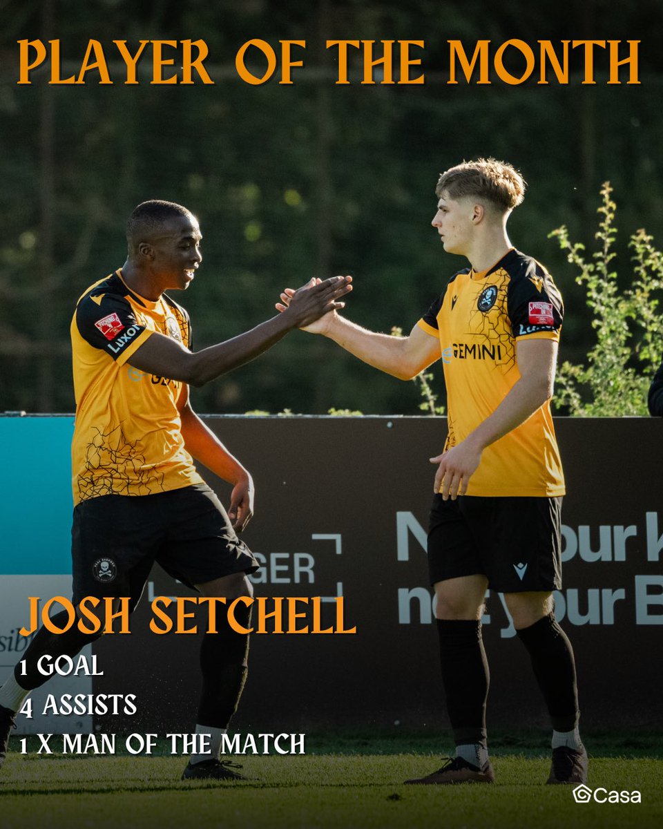 🏴‍☠️ 𝑷𝑳𝑨𝒀𝑬𝑹 𝑶𝑭 𝑻𝑯𝑬 𝑴𝑶𝑵𝑻𝑯 🏴‍☠️

Josh Setchell is your Casa Player of the Month once again! 

Another incredible month from Setch, with 1 Goal, 4 Assists and 1 Man of the Match performance ☠️

#RBFC 🏴‍☠️