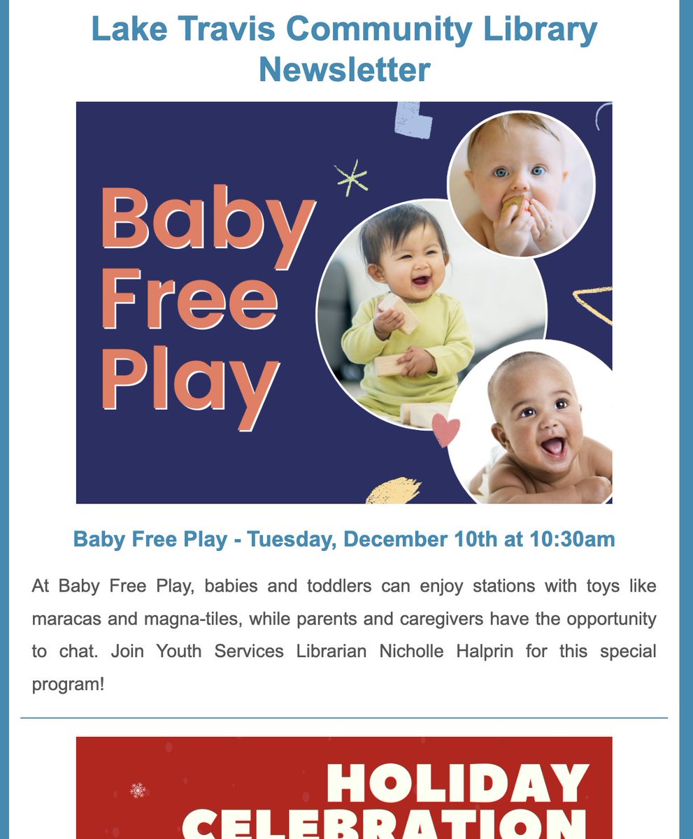 Holiday Celebration, Authors <a href="/RichardVBattle/">Richard V. Battle</a> and <a href="/CharlesBesondy/">Charles Besondy, Author</a>, <a href="/HEB/">H-E-B</a> Donation, and More! 

Read all about it in today's newsletter! t.e2ma.net/message/ojaqam…