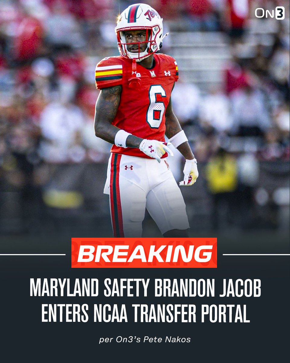 NEWS: Maryland safety Brandon Jacob has officially entered the NCAA Transfer Portal, @PeteNakos_ reports.

Jacob was a 4-star in the 2024 class.

on3.com/db/brandon-jac…