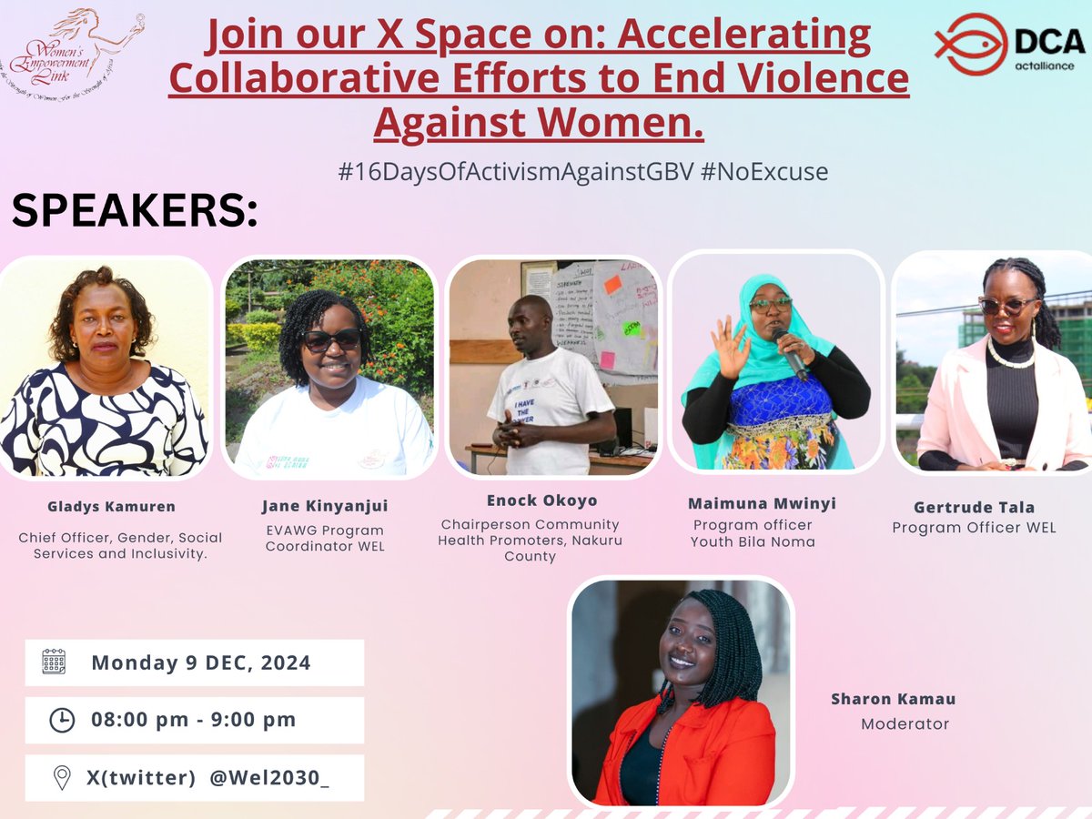 Join us for an insightful Twitter Space:
"Accelerating Collaborative Efforts to End Violence Against Women and Girls" 

🗓️ 9th Dec 2024
⏰ 8:00PM-9:00Pm
x.com/i/spaces/1LyxB…

Let’s discuss actionable solutions and the power of unity in ending #GBV. Don’t miss out!