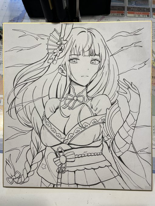 冬コミ色紙①線画まで進みました💜 