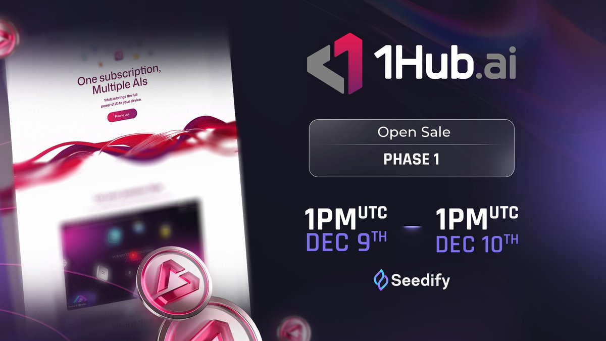 SeedifyFund's tweet photo. This Open Sale is about to begin ⏳

In just 15 minutes you can go grab your @1HubAI tokens!

💧$1HUB Pool: https://t.co/j2m7oUYJvK

👉 Phase 1: from 1 pm UTC 9th December until 1 pm 10th December
👉 Phase 2 (FCFS): 4 pm to 7 pm UTC 10th December https://t.co/yZFkOgnDCp
