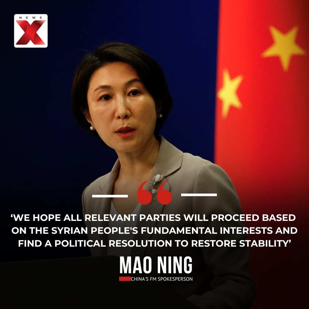 NewsX's tweet photo. China urges "all relevant parties" in Syria to seek a political resolution following the fall of Bashar al-Assad’s government. Beijing stresses the need to restore stability and address the Syrian people’s interests
#China #Syria #BasharAlAssad #PoliticalResolution #MiddleEast https://t.co/vxlgRX3aNo