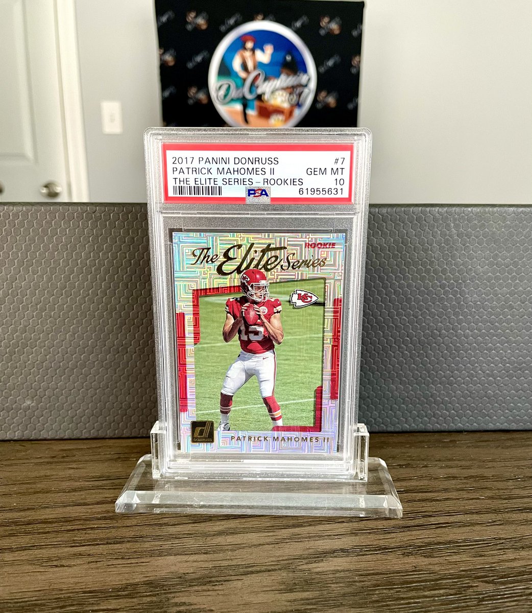 dacaptain37's tweet image. Patrick Mahomes 2017 Donruss Elite Series Rookie PSA 10. Another week, another win. Insert the Breaking Bad “He can’t keep getting away with this” GIF.  #patrickmahomes #patrickmahomescards #patrickmahomescollection #sportscards #thehobby #whodoyoucollect #psa10