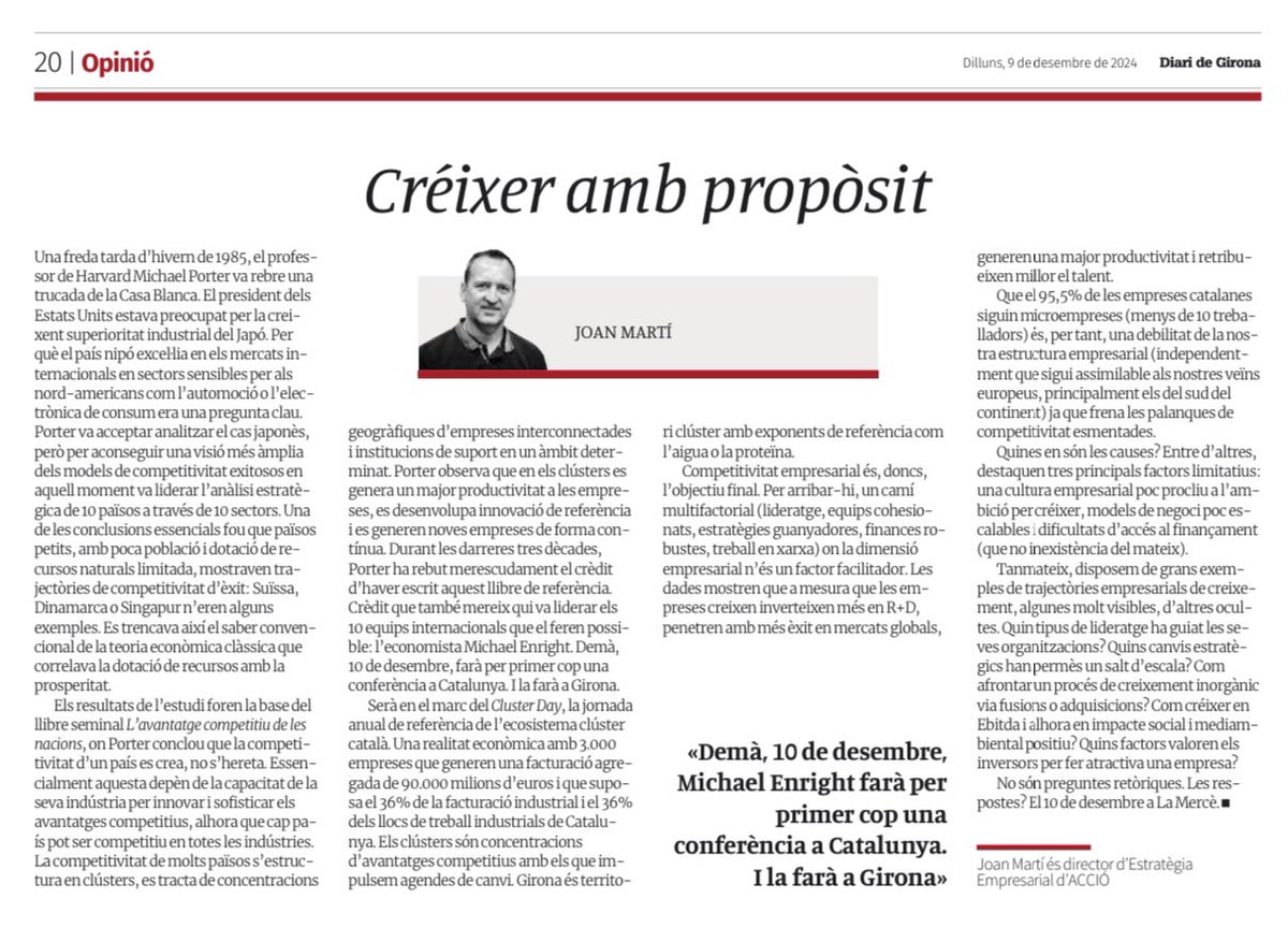 Joan Martí Estévez (@jmarticlusters) on Twitter photo Moltes gràcies al <a href="/DiarideGirona/">Diari de Girona</a> per publicar-nos article sobre #CreixementEmpresarial en el context del #ClusterDay2024 via <a href="/accio_cat/">ACCIÓ</a> de demà dimarts a <a href="/LaMerceGirona/">La Mercè Girona</a> Moltes gràcies al <a href="/DiarideGirona/">Diari de Girona</a> per publicar-nos article sobre #CreixementEmpresarial en el context del #ClusterDay2024 via <a href="/accio_cat/">ACCIÓ</a> de demà dimarts a <a href="/LaMerceGirona/">La Mercè Girona</a>