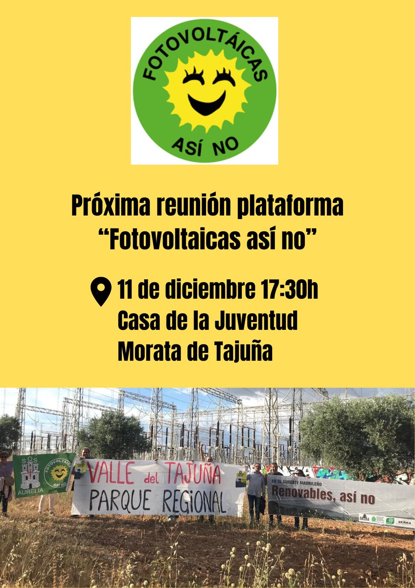 netmonicadiez's tweet photo. Por todo el sureste de Madrid se están desarrollando megaparques fotovoltaicos. La plataforma Fotovoltaicas así no se reúnen para seguir luchando contra la especulación energética y la muerte de sus proyectos de vida ⁦@Ecoopan⁩ ⁦⁦@TransicionEn⁩ @EsRebelCientif⁩ https://t.co/g9R6aY0kvS