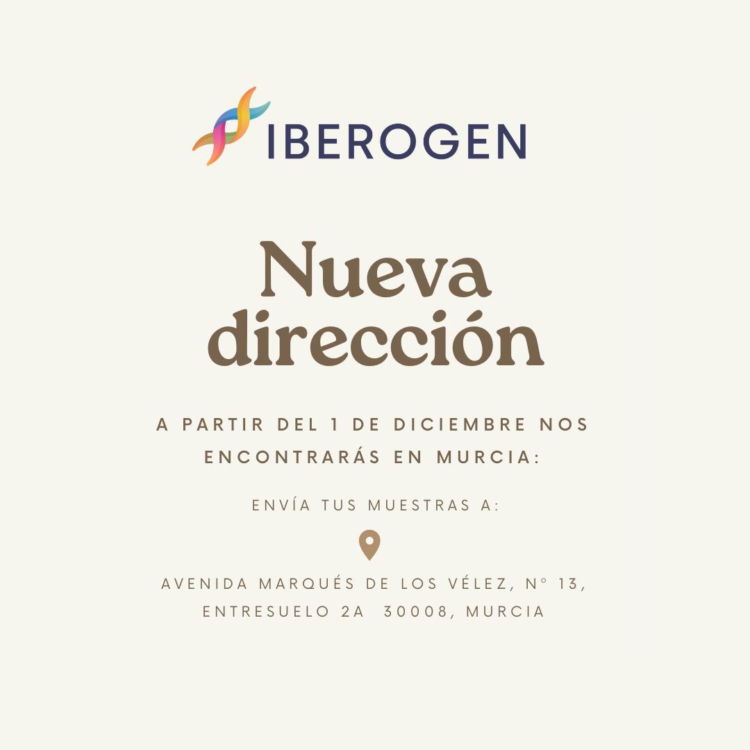 Estimados clientes, tenemos el placer de anunciarles que #IBEROGEN ya tiene nueva ubicación:

IBEROGEN
Avd. Marqués de los Vélez nº13, entresuelo 2-A.
CP: 30008. 
España. Murcia (Murcia).

Un saludo de parte de todo el equipo de IBEROGEN.
🐣🧬🔬👩🏻‍🔬🧑🏻‍🔬