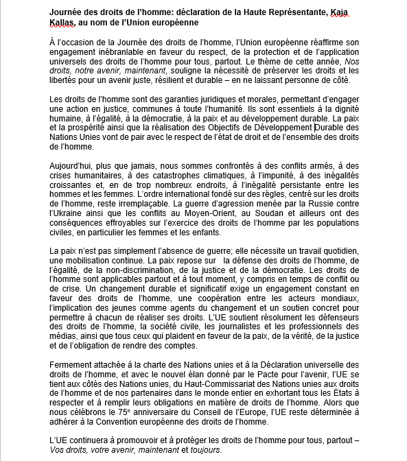 EUinRW's tweet photo. For the #HumanRightsDay find the statement in 🇬🇧&amp;🇫🇷 made by EU High Representative @KajaKallas on behalf of the EU.
Today, we’re reminded that human rights are about real lives and real people. Let’s make sure our rights shape a fair and just future for us all. https://t.co/huEDYyutS6